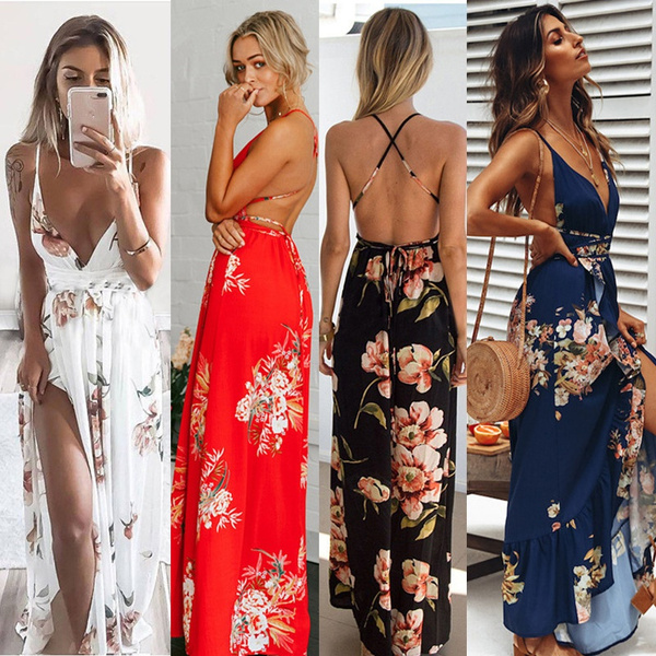 Floral Printed Long Maxi Dresses Women ...